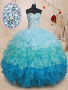 Dynamic Sweetheart Sleeveless Organza Quince Ball Gowns Beading and Ruffles Lace Up