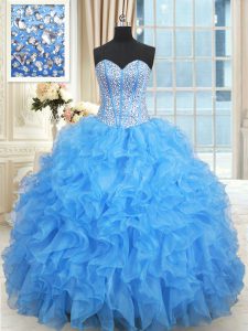 Baby Blue Sweetheart Neckline Beading and Ruffles and Ruffled Layers Quinceanera Gown Sleeveless Lace Up