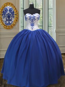 Sumptuous Sweetheart Sleeveless Ball Gown Prom Dress Floor Length Embroidery Royal Blue Taffeta