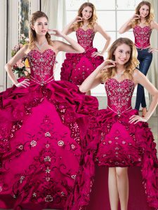 Custom Designed Four Piece Sleeveless Beading and Embroidery Lace Up Ball Gown Prom Dress
