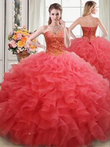 Perfect Sleeveless Beading and Ruffles Lace Up Quinceanera Dresses