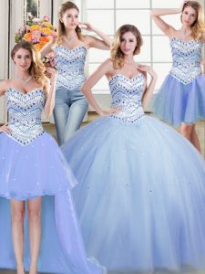 Four Piece Light Blue Tulle Lace Up Vestidos de Quinceanera Sleeveless Floor Length Beading