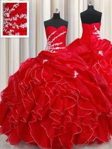 Shining Red Sweetheart Lace Up Beading and Ruffles and Pick Ups Quince Ball Gowns Sleeveless
