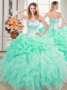Best Selling Apple Green Ball Gowns Organza Sweetheart Sleeveless Beading and Ruffles and Pick Ups Floor Length Lace Up Sweet 16 Dresses