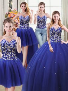 Inexpensive Four Piece Sleeveless Beading Lace Up Quinceanera Dress