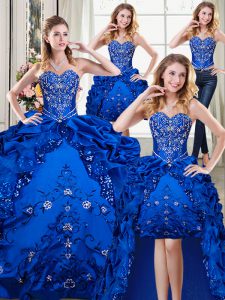 Cute Four Piece Pick Ups Floor Length Ball Gowns Sleeveless Royal Blue Quinceanera Dress Lace Up