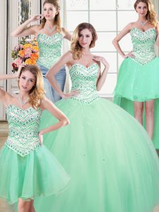 Four Piece Sleeveless Lace Up Floor Length Beading Quinceanera Dresses