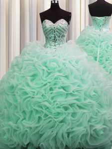 Classical Brush Train Apple Green Sleeveless Fabric With Rolling Flowers Lace Up 15 Quinceanera Dress for Military Ball and Sweet 16 and Quinceanera