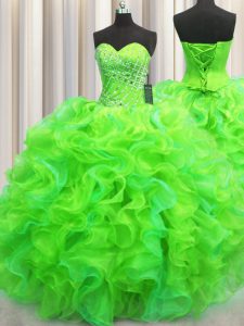 Amazing Green Sleeveless Beading and Ruffles Floor Length Quinceanera Dress