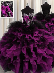 Designer Multi-color Sweetheart Lace Up Beading and Ruffles Quinceanera Gown Sleeveless