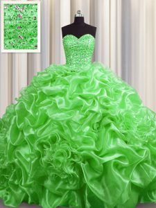Sweet Sweet 16 Quinceanera Dress Military Ball and Sweet 16 and Quinceanera and For with Beading and Pick Ups Sweetheart Sleeveless Court Train Lace Up