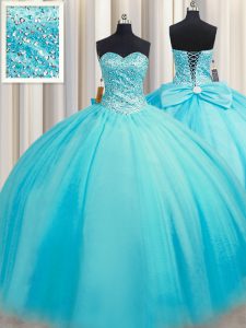 Cute Puffy Skirt Floor Length Baby Blue Vestidos de Quinceanera Sweetheart Sleeveless Lace Up