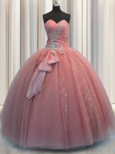 Sleeveless Lace Up Floor Length Beading and Sequins and Bowknot Quinceanera Dama Dress