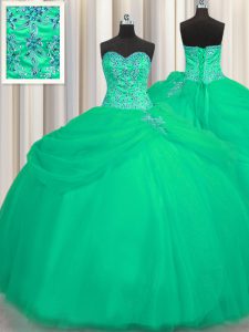Affordable Big Puffy Floor Length Ball Gowns Sleeveless Turquoise Quinceanera Gown Lace Up