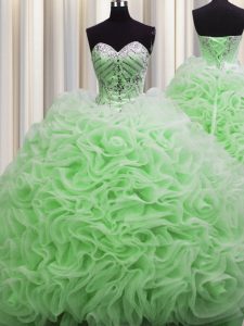 Brush Train Sweetheart Sleeveless Fabric With Rolling Flowers Quinceanera Dresses Beading and Pick Ups Lace Up