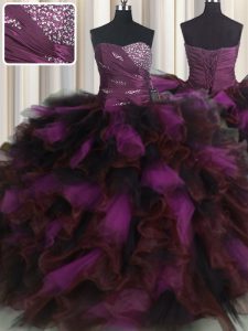 Admirable Organza and Tulle Sweetheart Sleeveless Lace Up Beading and Ruffles and Ruffled Layers Quinceanera Dresses in Multi-color