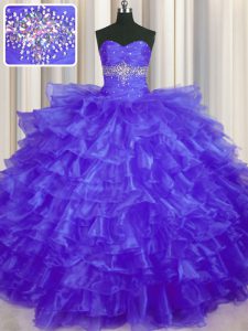 Beading and Ruffled Layers Quinceanera Dresses Purple Lace Up Sleeveless Floor Length