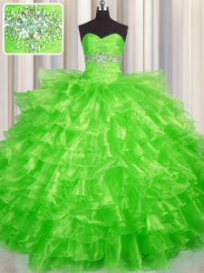 Nice Sleeveless Floor Length Beading and Ruffled Layers Lace Up Quinceanera Gown