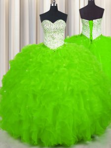 Custom Made Tulle Lace Up 15th Birthday Dress Sleeveless Floor Length Beading and Ruffles