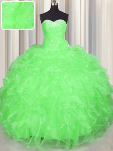 Sleeveless Organza Lace Up Quinceanera Dresses for Military Ball and Sweet 16 and Quinceanera