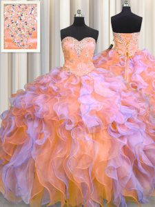 Flirting Floor Length Multi-color Sweet 16 Dresses Organza Sleeveless Beading and Appliques and Ruffles