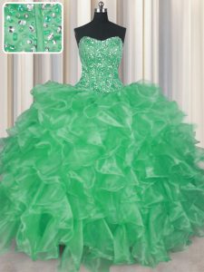 Fashionable Visible Boning Sleeveless Lace Up Floor Length Beading and Ruffles Vestidos de Quinceanera