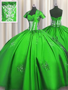 Lovely Taffeta Short Sleeves Floor Length Party Dresses and Beading and Appliques and Ruching
