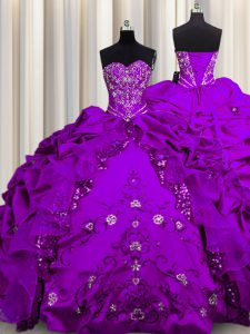On Sale Sequins Purple Sleeveless Floor Length Beading and Embroidery and Ruffles Lace Up Quinceanera Gowns