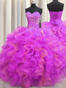 Beauteous Multi-color Lace Up Sweetheart Beading and Ruffles Vestidos de Quinceanera Organza Sleeveless