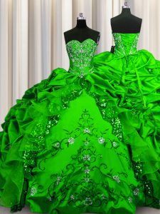 Wonderful Sequins Sweetheart Sleeveless Taffeta Quince Ball Gowns Beading and Embroidery and Ruffles and Pick Ups Lace Up