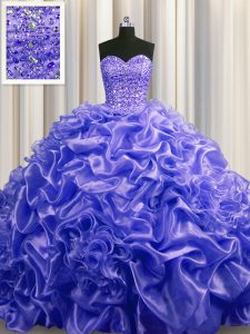 Pick Ups With Train Purple 15th Birthday Dress Sweetheart Sleeveless Court Train Lace Up