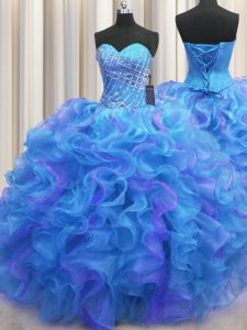 Elegant Beading and Ruffles Quinceanera Dresses Multi-color Lace Up Sleeveless Floor Length