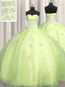 Comfortable Big Puffy Floor Length Ball Gowns Sleeveless Yellow Green Sweet 16 Dresses Zipper