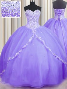 With Train Lavender Quince Ball Gowns Sweetheart Sleeveless Brush Train Lace Up