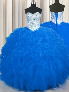 Fantastic Sweetheart Sleeveless Lace Up Sweet 16 Dresses Royal Blue Tulle