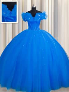 Fitting Off The Shoulder Royal Blue Short Sleeves Court Train Ruching With Train 15 Quinceanera Dress