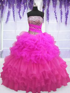 Exceptional Multi-color Ball Gowns Beading and Ruffled Layers and Pick Ups Quince Ball Gowns Lace Up Organza Sleeveless Floor Length