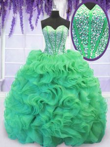 Unique With Train Ball Gowns Sleeveless Turquoise Sweet 16 Dresses Brush Train Lace Up