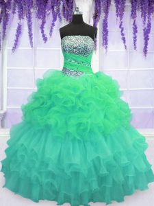 New Arrival Multi-color Ball Gowns Strapless Sleeveless Organza Floor Length Lace Up Beading and Ruffled Layers and Pick Ups Ball Gown Prom Dress