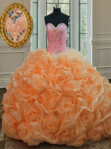 Graceful Ball Gowns 15th Birthday Dress Orange Sweetheart Organza Sleeveless Floor Length Lace Up
