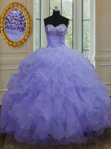 Flare Sleeveless Beading and Ruffles Lace Up 15th Birthday Dress