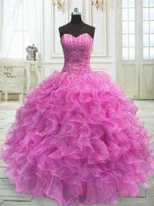 Sweetheart Sleeveless Organza Party Dresses Beading and Ruffles Lace Up