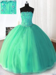 Customized Sleeveless Lace Up Floor Length Beading and Appliques Sweet 16 Dress