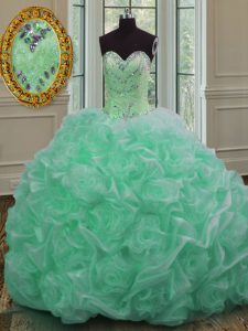Apple Green Sweet 16 Quinceanera Dress Organza Sweep Train Sleeveless Beading and Pick Ups