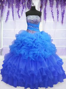 Sleeveless Lace Up Floor Length Beading and Ruffled Layers and Pick Ups Sweet 16 Quinceanera Dress