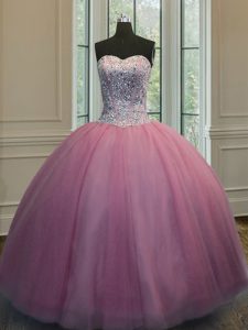 Exquisite Floor Length Ball Gowns Sleeveless Baby Pink Quinceanera Gowns Lace Up