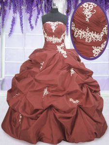 Flirting Appliques and Pick Ups Quince Ball Gowns Rust Red Lace Up Sleeveless Floor Length