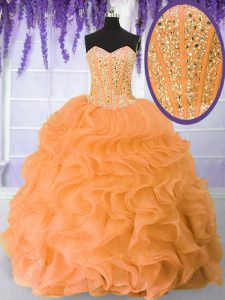 Fine Floor Length Ball Gowns Sleeveless Orange Vestidos de Quinceanera Lace Up
