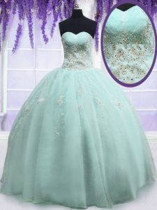 Light Blue Quinceanera Gown Military Ball and Sweet 16 and Quinceanera and For with Beading and Embroidery Sweetheart Sleeveless Zipper