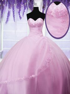 Exquisite Baby Pink Sweetheart Lace Up Appliques Ball Gown Prom Dress Sleeveless